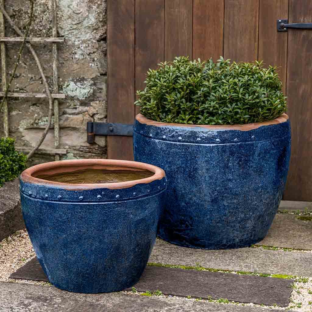 large rustic planter pots Rustic Blue Glazed Terra Cotta Cup Planters