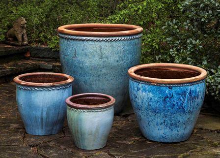 blue ceramic outdoor plant pots Campania International Chandor Planter