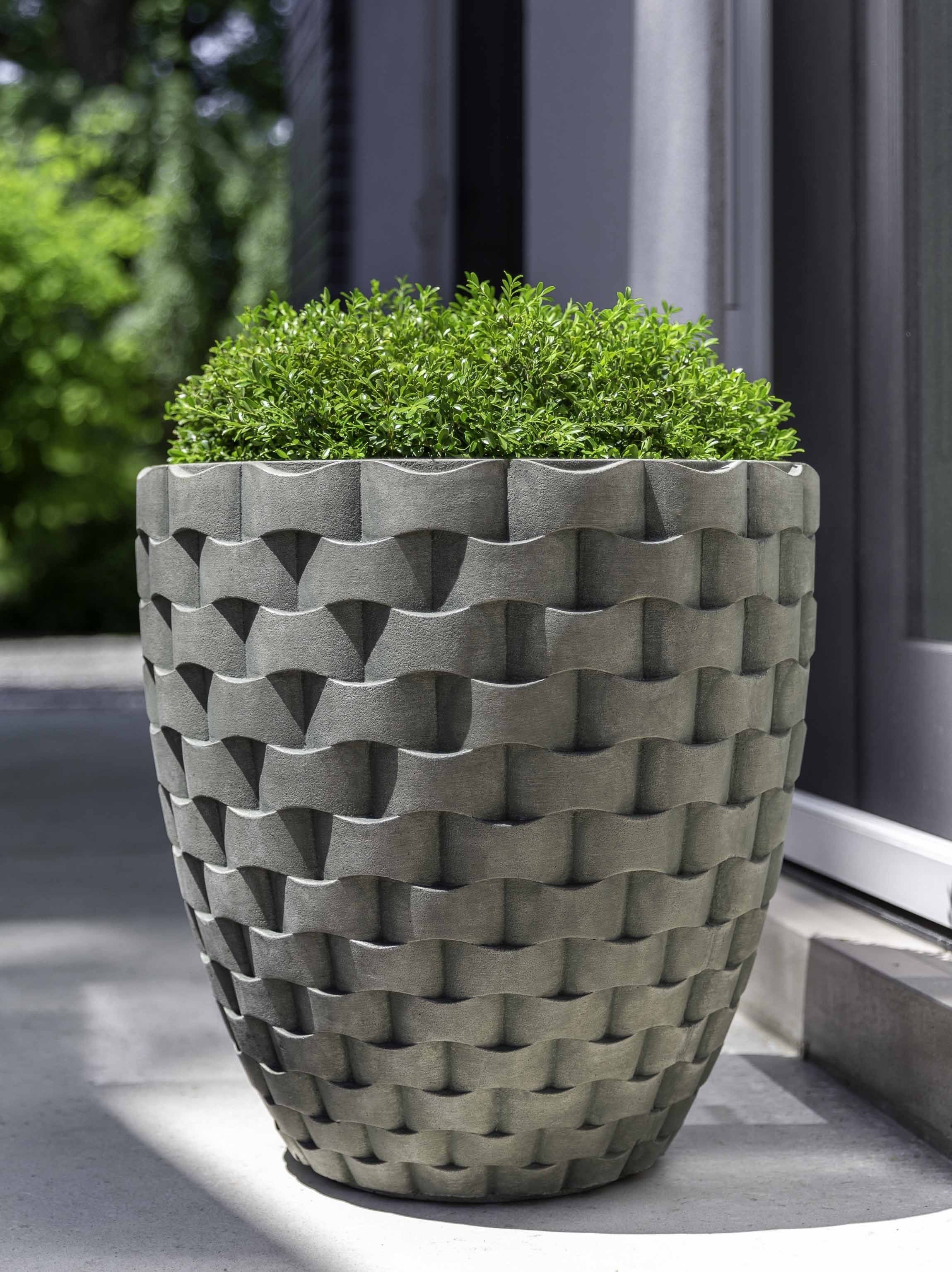 round concrete plant pots Campania International M Weave Tall Round Planter French Limestone