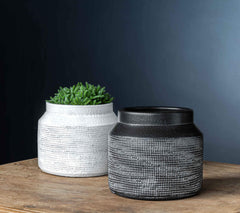 Campania Linen Weave Short Planter - Black and White Mix - Set of 8