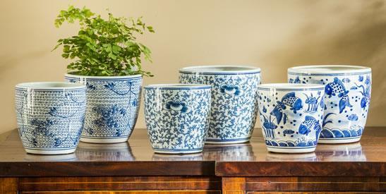 Photo of Campania Cylindar Planter - Blue and White Mix - Set of 6 - Marquis Gardens
