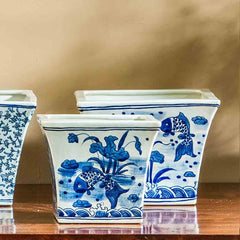 Campania Square Flared Planter - Blue and White Mix - Set of 6