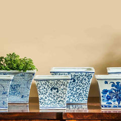 Campania Square Flared Planter - Blue and White Mix - Set of 6