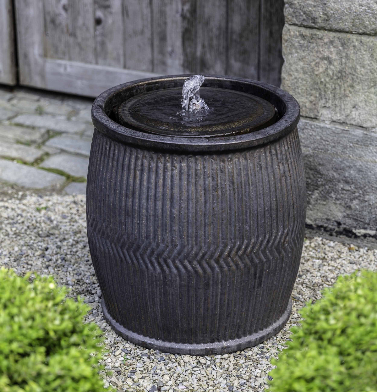Photo of Campania Rain Barrel Fountain - Bronze - Marquis Gardens