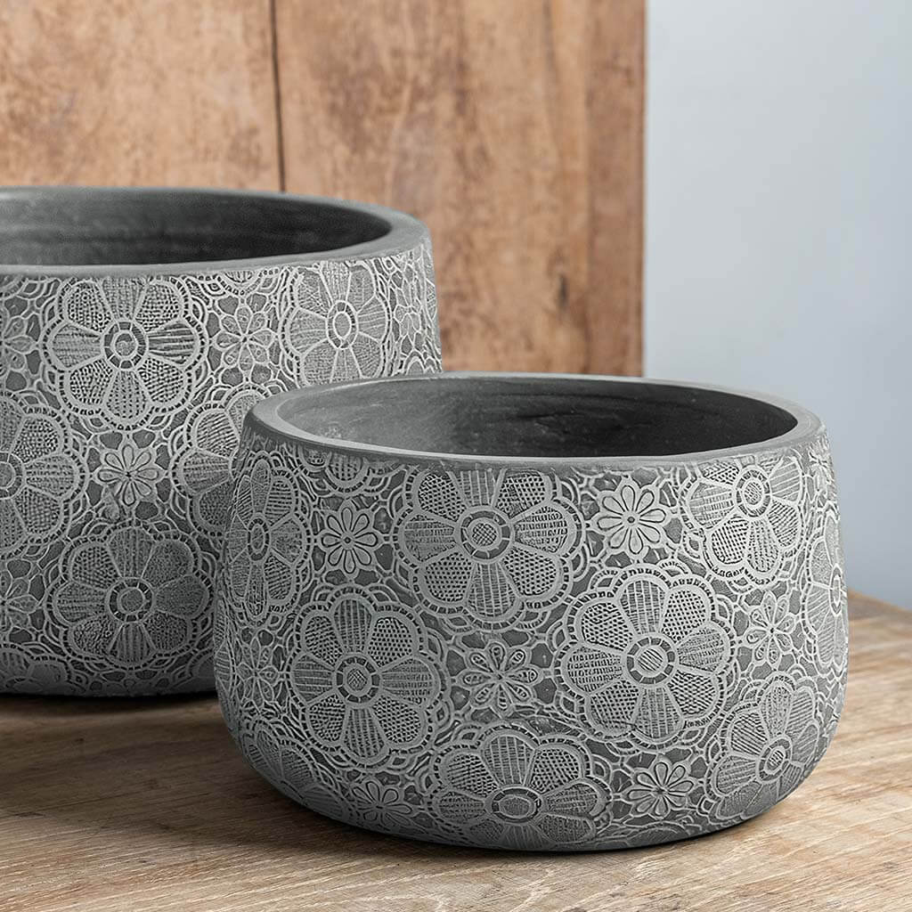 large painted plant pots Campania Etched Daisy Planter Set of 4