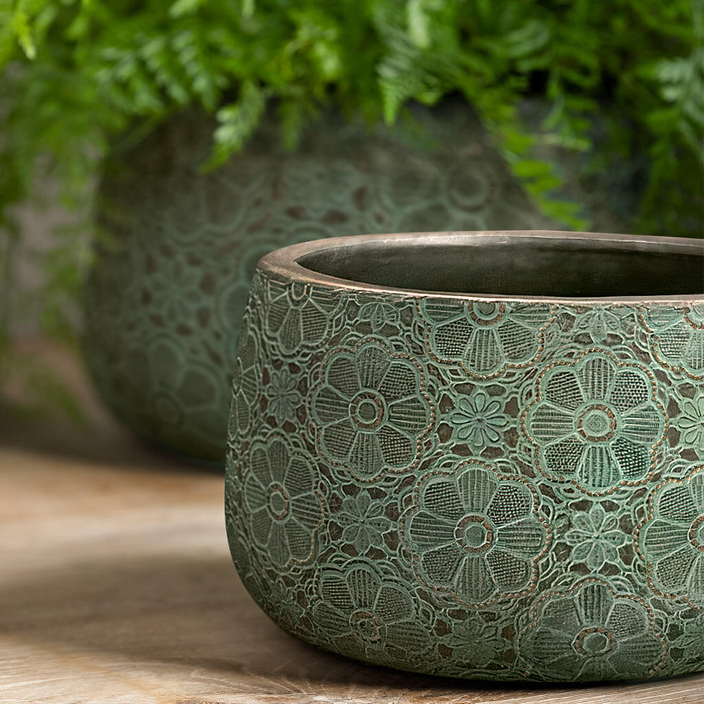 where buy plant pots Campania Etched Daisy Planter Set of 4