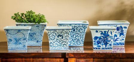 Photo of Campania Square Flared Planter - Blue and White Mix - Set of 6 - Exclusively Campania