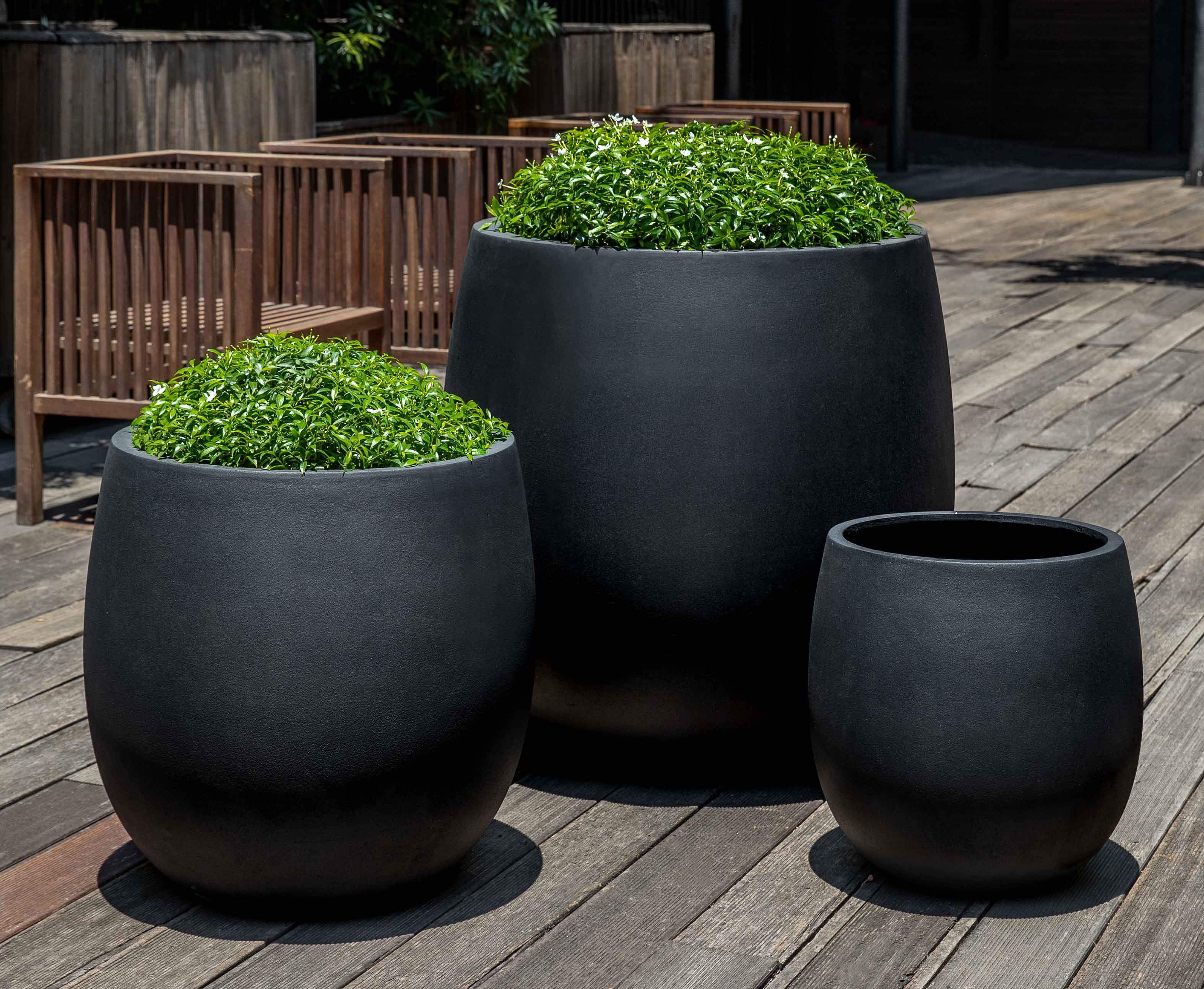 black round planter pot Guilford Planter Color: Onyx Black Lite, Size: 21.75" H x 21.75" W x 21.75" D Campania International